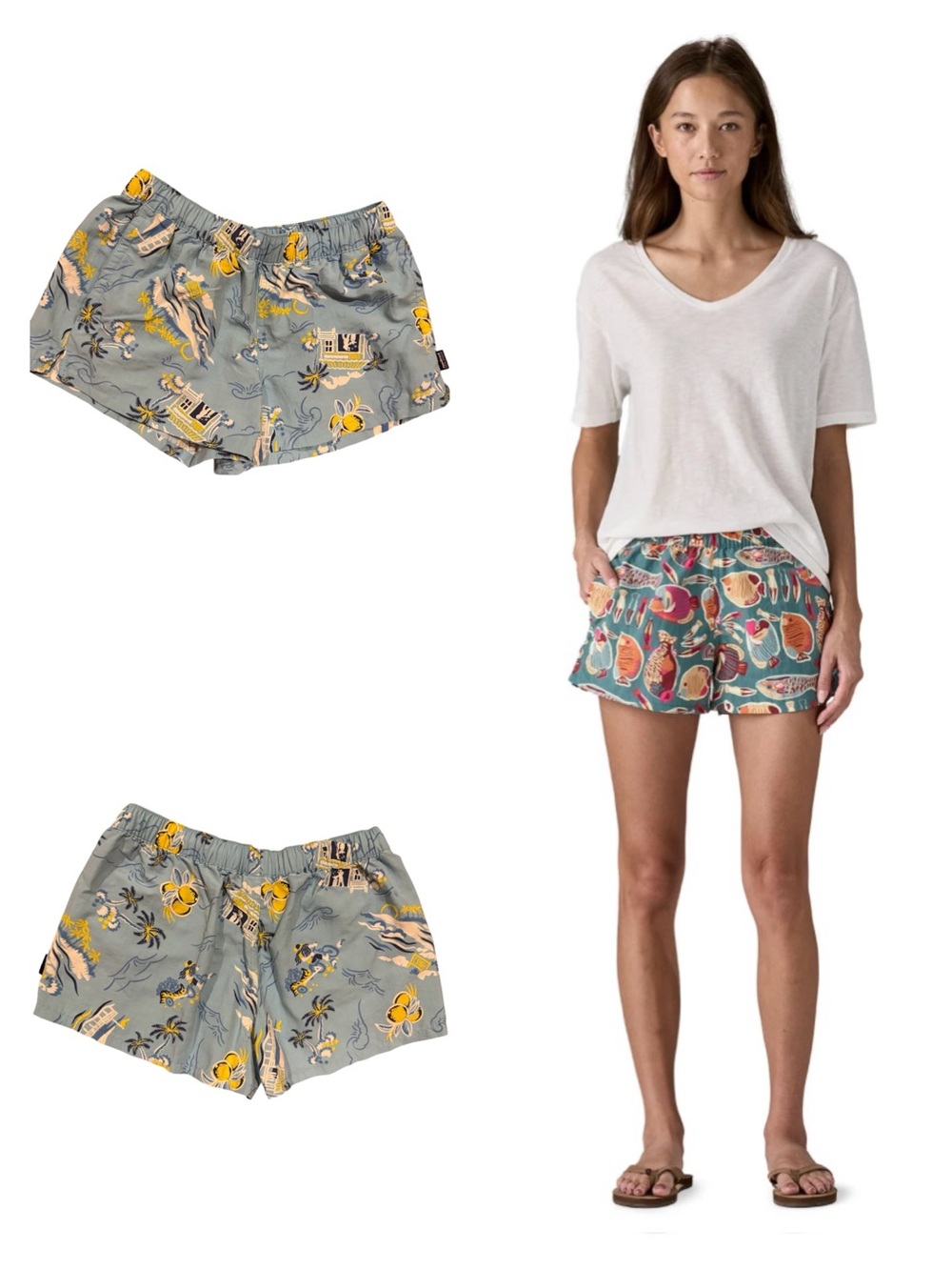 Patagonia Women's Barely Baggies Multi-Print Lightweight Shorts - Blue, Yellow,